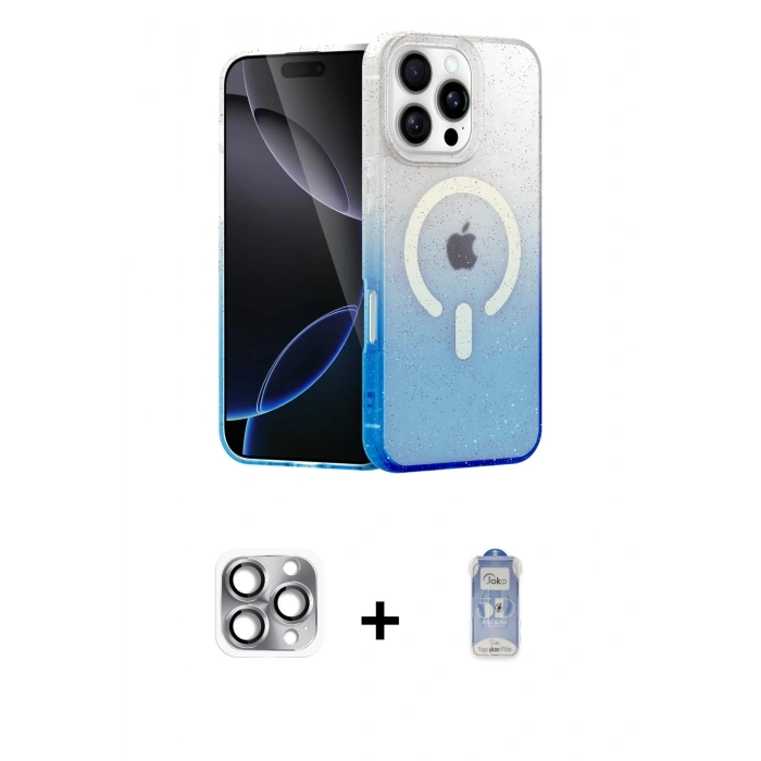 MARSİLYAN™- iPhone 16 Pro Max Kılıf Eksen Minimal Özel Seri - Siyah Joko Magic 5D Cam + Pers Alüminyum Kamera Lens - GI