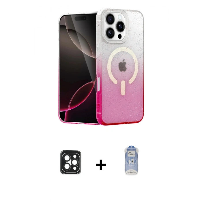 MARSİLYAN™- iPhone 16 Pro Max Kılıf Eksen Minimal Özel Seri - Siyah Joko Magic 5D Cam + PVD Metal Kamera Lens - SH
