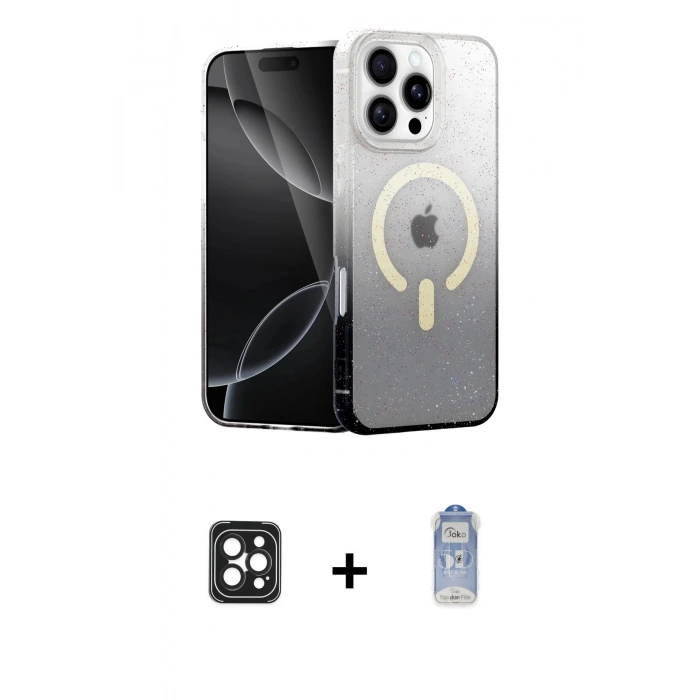 MARSİLYAN™- iPhone 16 Pro Max Kılıf Eksen Minimal Özel Seri - Siyah Joko Magic 5D Cam + PVD Metal Kamera Lens - SH