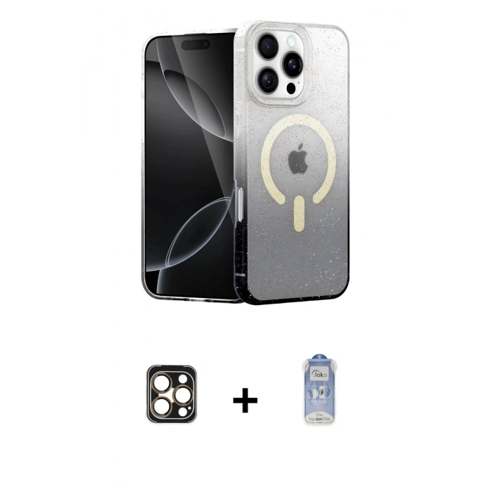 MARSİLYAN™- iPhone 16 Pro Max Kılıf Eksen Minimal Özel Seri - Siyah Joko Magic 5D Cam + PVD Metal Kamera Lens - GD