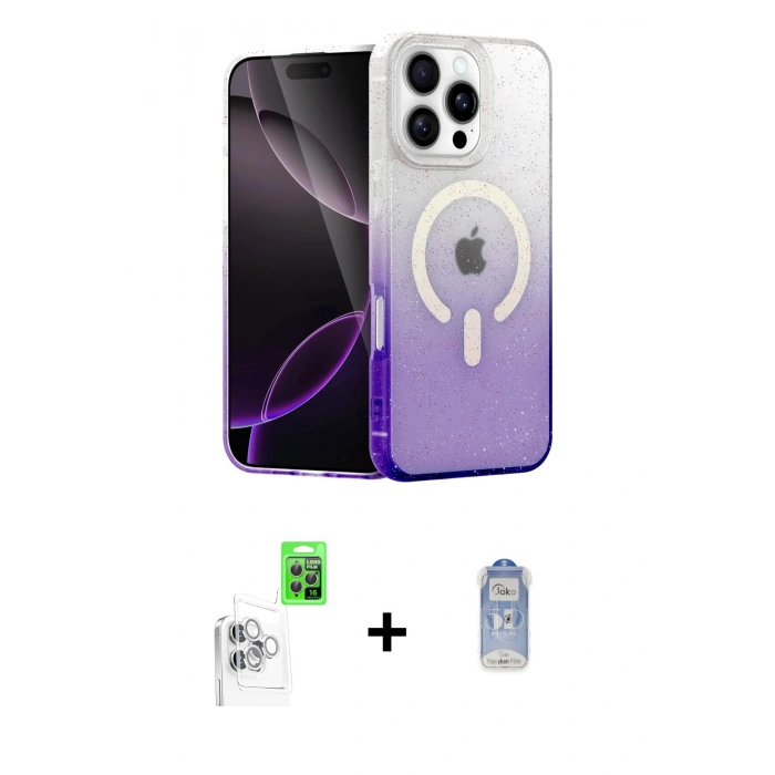 MARSİLYAN™- iPhone 16 Pro Max Kılıf Eksen Minimal Özel Seri - Siyah Joko Magic 5D Cam + Raze Metal Kamera Lens - BZ