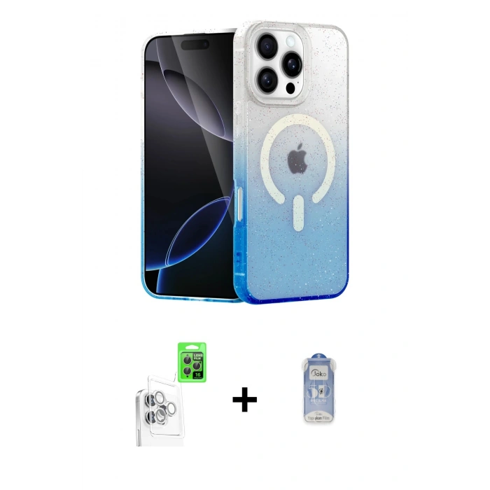 MARSİLYAN™- iPhone 16 Pro Max Kılıf Eksen Minimal Özel Seri - Siyah Joko Magic 5D Cam + Raze Metal Kamera Lens - BZ