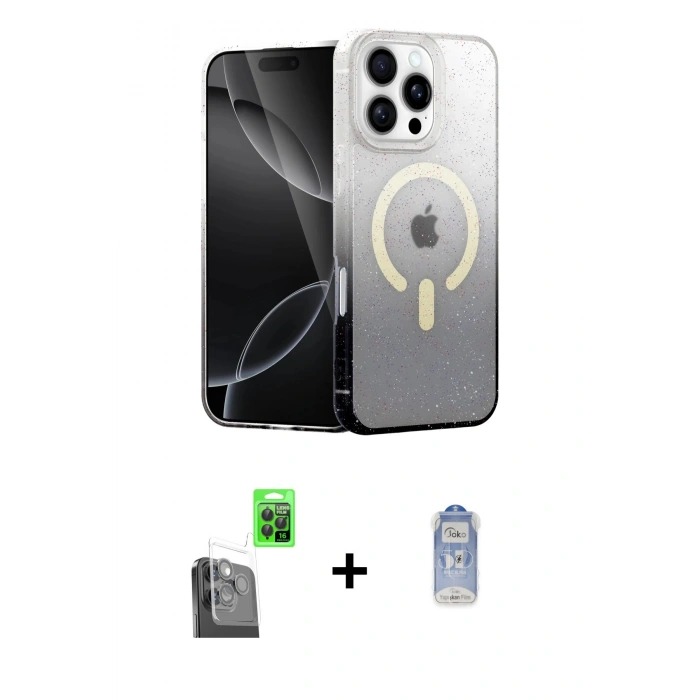 MARSİLYAN™- iPhone 16 Pro Max Kılıf Eksen Minimal Özel Seri - Siyah Joko Magic 5D Cam + Raze Metal Kamera Lens - SH