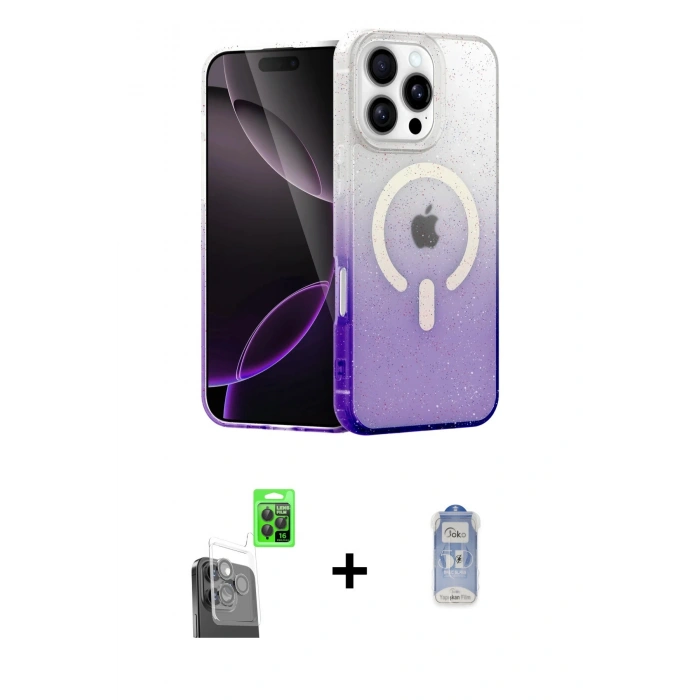 MARSİLYAN™- iPhone 16 Pro Max Kılıf Eksen Minimal Özel Seri - Siyah Joko Magic 5D Cam + Raze Metal Kamera Lens - SH
