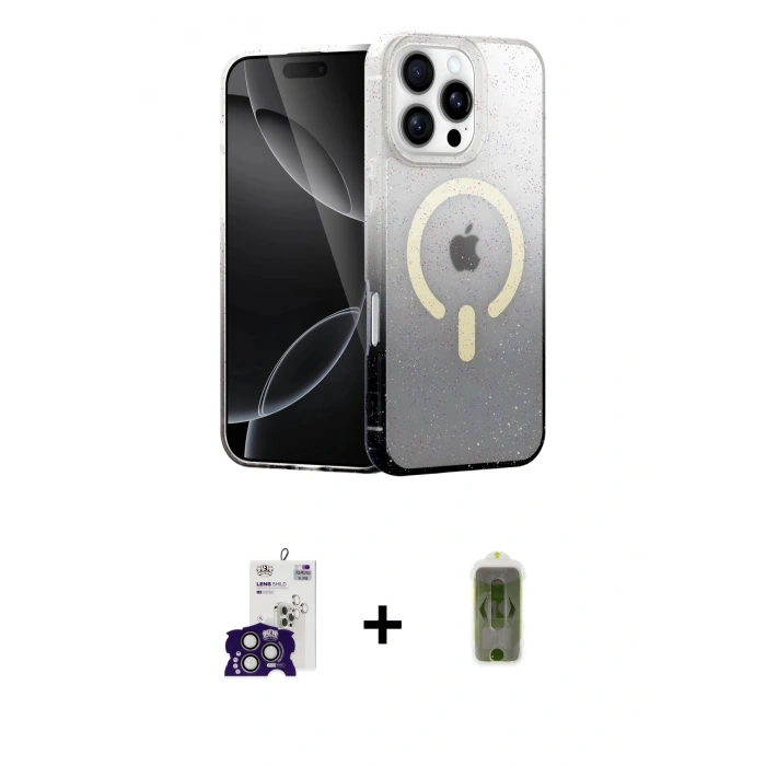 MARSİLYAN™- iPhone 16 Pro Max Kılıf Eksen Minimal Özel Seri - Siyah Joko Magic 5D Hayalet Cam + Bilvis Titan Kamera Lens - TMGI