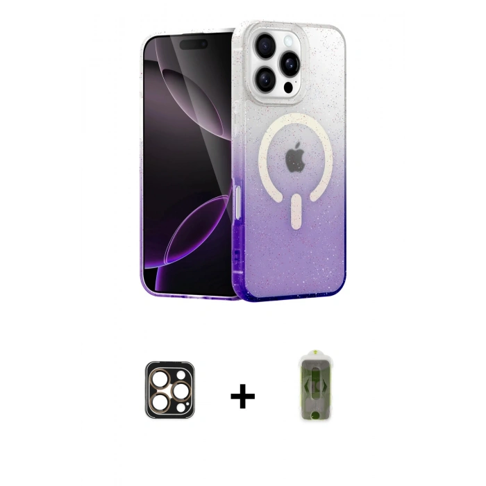 MARSİLYAN™- iPhone 16 Pro Max Kılıf Eksen Minimal Özel Seri - Siyah Joko Magic 5D Hayalet Cam + PVD Metal Kamera Lens - GD