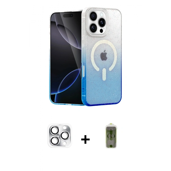 MARSİLYAN™- iPhone 16 Pro Max Kılıf Eksen Minimal Özel Seri - Siyah Joko Magic 5D Hayalet Cam + Gümüş Pers Alüminyum Kamera Lens