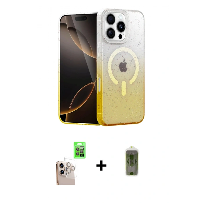 MARSİLYAN™- iPhone 16 Pro Max Kılıf Eksen Minimal Özel Seri - Siyah Joko Magic 5D Hayalet Cam + Raze Metal Kamera Lens - NLGY