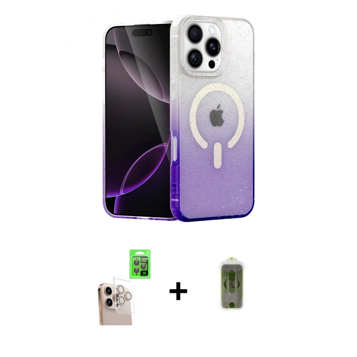 MARSİLYAN™- iPhone 16 Pro Max Kılıf Eksen Minimal Özel Seri - Siyah Joko Magic 5D Hayalet Cam + Raze Metal Kamera Lens - NLGY