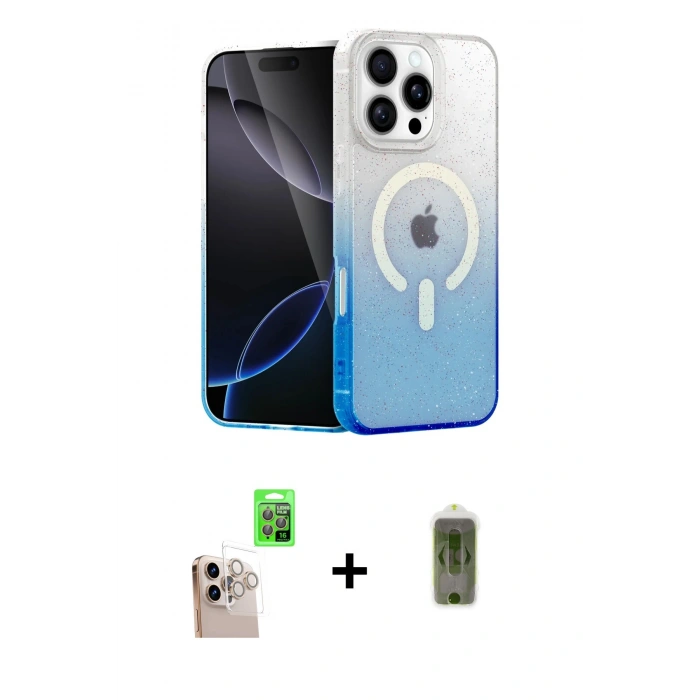 MARSİLYAN™- iPhone 16 Pro Max Kılıf Eksen Minimal Özel Seri - Siyah Joko Magic 5D Hayalet Cam + Raze Metal Kamera Lens - NLGY
