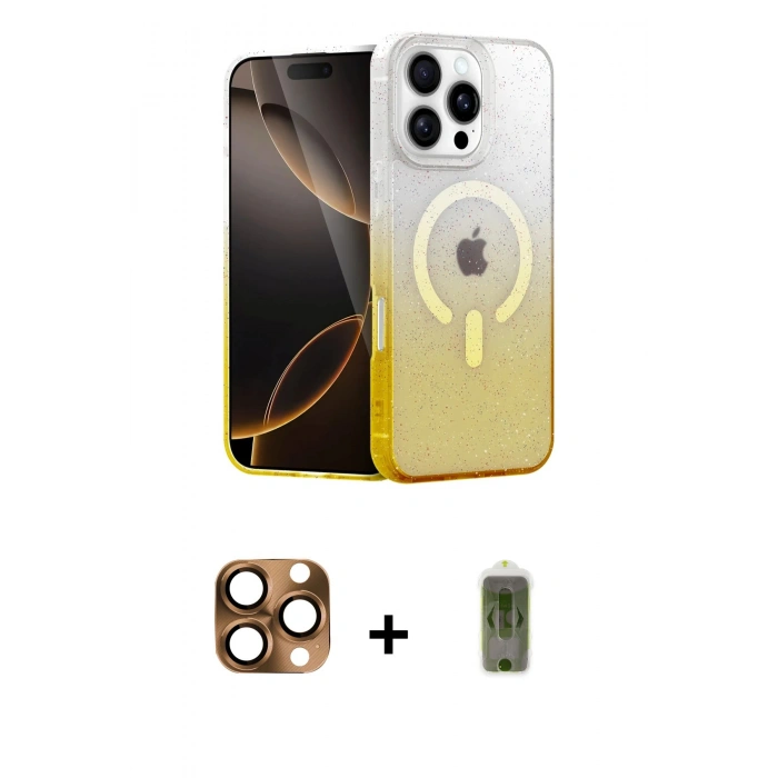 MARSİLYAN™- iPhone 16 Pro Max Kılıf Eksen Minimal Özel Seri - Siyah Joko Magic 5D Hayalet Cam + Pers Alüminyum Kamera Lens - CLTM