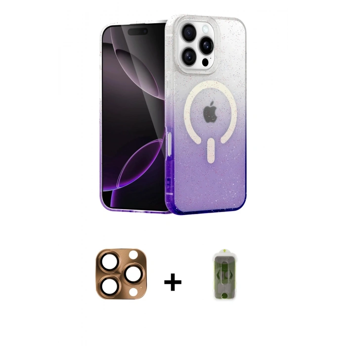 MARSİLYAN™- iPhone 16 Pro Max Kılıf Eksen Minimal Özel Seri - Siyah Joko Magic 5D Hayalet Cam + Pers Alüminyum Kamera Lens - CLTM