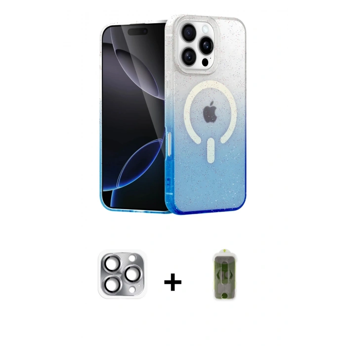 MARSİLYAN™- iPhone 16 Pro Max Kılıf Eksen Minimal Özel Seri - Siyah Joko Magic 5D Hayalet Cam + Pers Alüminyum Kamera Lens - GI