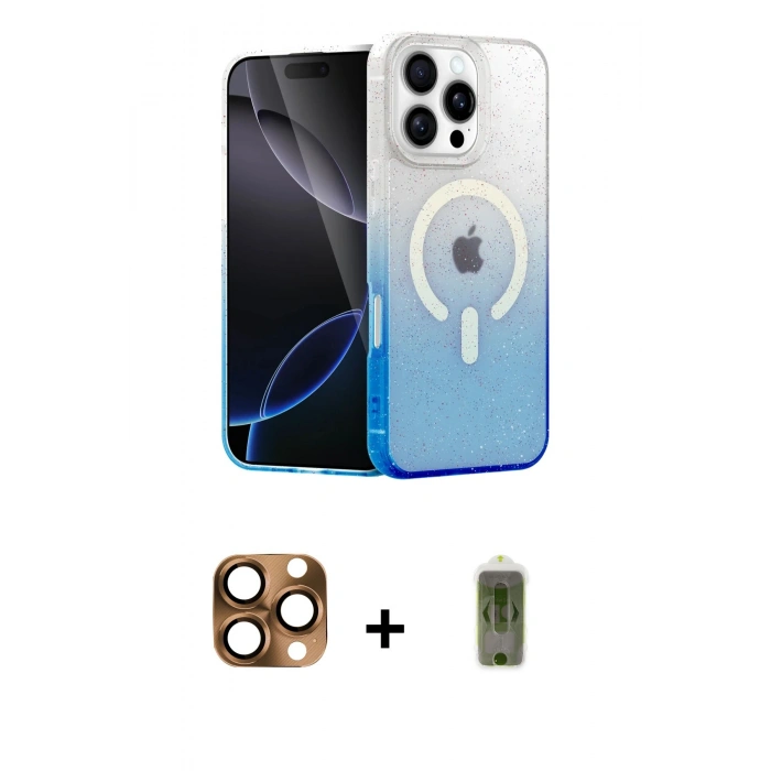 MARSİLYAN™- iPhone 16 Pro Max Kılıf Eksen Minimal Özel Seri - Siyah Joko Magic 5D Hayalet Cam + Pers Alüminyum Kamera Lens - CLTM