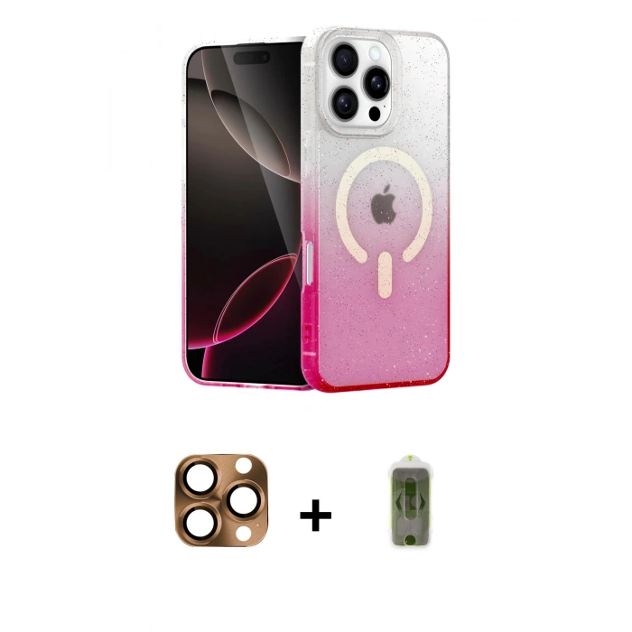 MARSİLYAN™- iPhone 16 Pro Max Kılıf Eksen Minimal Özel Seri - Siyah Joko Magic 5D Hayalet Cam + Pers Alüminyum Kamera Lens - CLTM