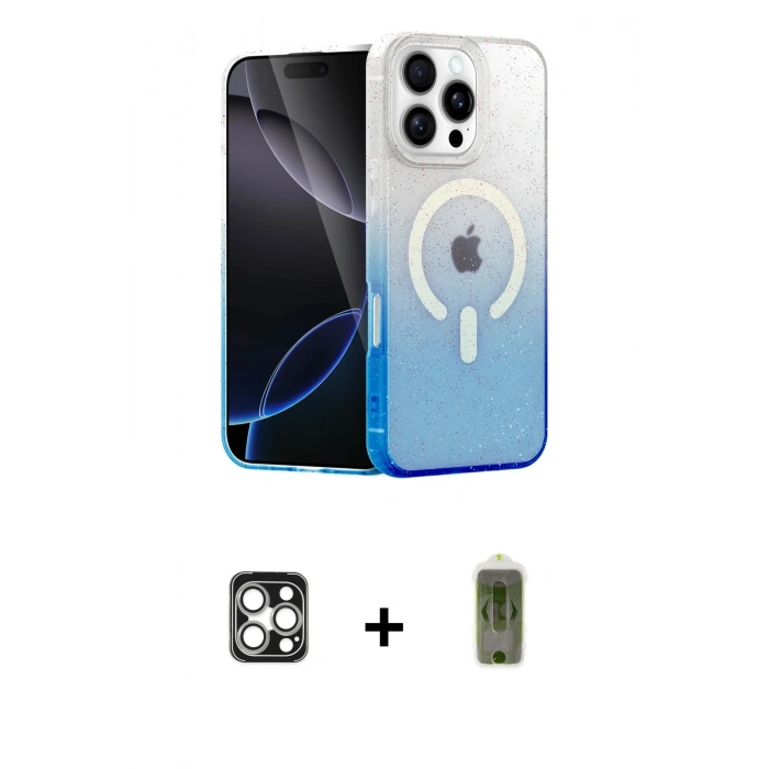 MARSİLYAN™- iPhone 16 Pro Max Kılıf Eksen Minimal Özel Seri - Siyah Joko Magic 5D Hayalet Cam + PVD Metal Kamera Lens - GS