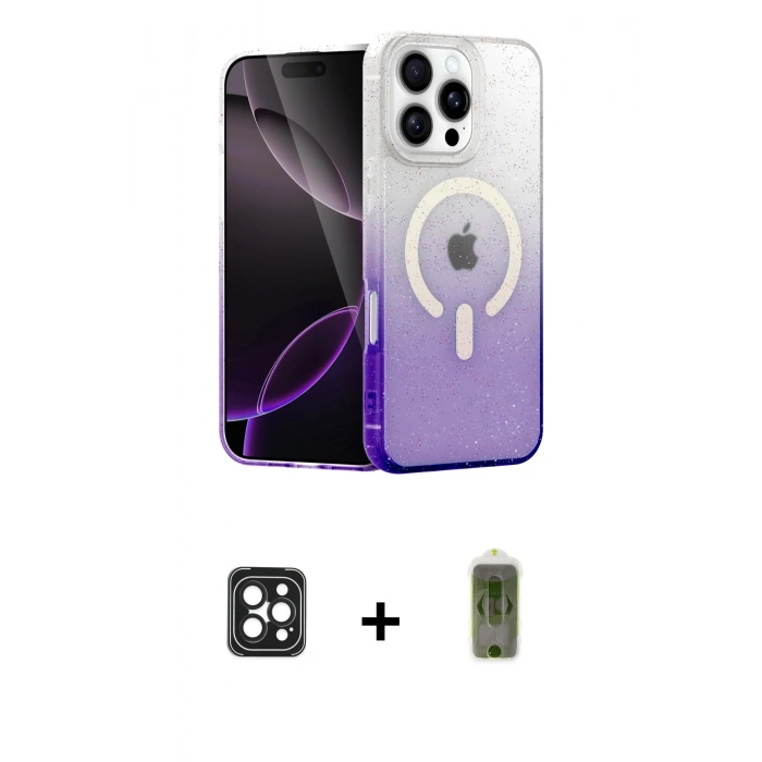 MARSİLYAN™- iPhone 16 Pro Max Kılıf Eksen Minimal Özel Seri - Siyah Joko Magic 5D Hayalet Cam + PVD Metal Kamera Lens - SH