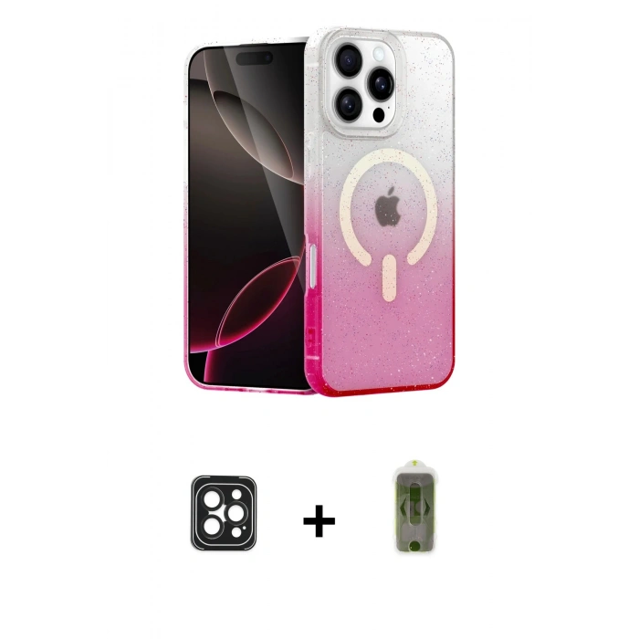 MARSİLYAN™- iPhone 16 Pro Max Kılıf Eksen Minimal Özel Seri - Siyah Joko Magic 5D Hayalet Cam + PVD Metal Kamera Lens - SH