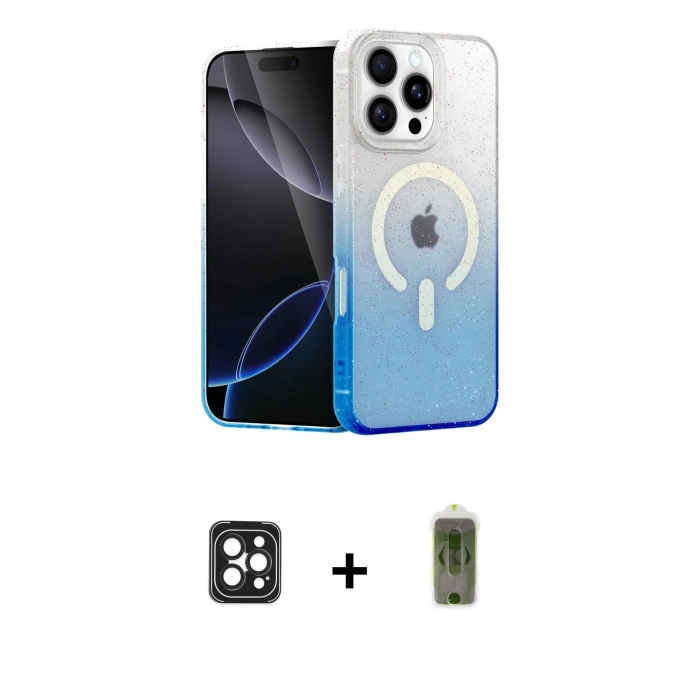 MARSİLYAN™- iPhone 16 Pro Max Kılıf Eksen Minimal Özel Seri - Siyah Joko Magic 5D Hayalet Cam + PVD Metal Kamera Lens - SH