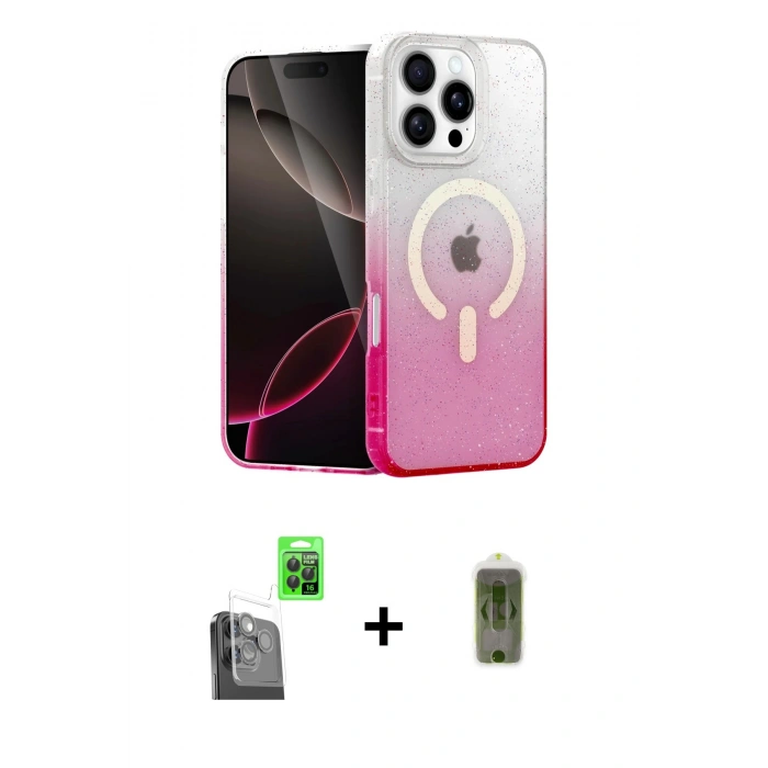 MARSİLYAN™- iPhone 16 Pro Max Kılıf Eksen Minimal Özel Seri - Siyah Joko Magic 5D Hayalet Cam + Siyah Raze Metal Kamera Lens