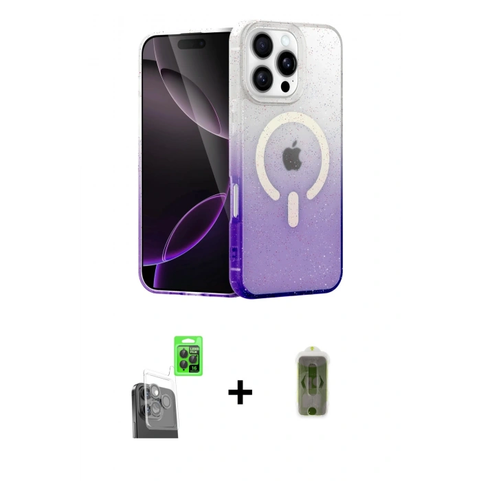 MARSİLYAN™- iPhone 16 Pro Max Kılıf Eksen Minimal Özel Seri - Siyah Joko Magic 5D Hayalet Cam + Siyah Raze Metal Kamera Lens
