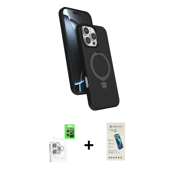MARSİLYAN™- iPhone 16 Pro Max Kılıf İz Işık Koleksiyonu - Şeffaf Pasifik Cam Ekran Koruyucu + Beyaz Raze Metal Kamera Lens
