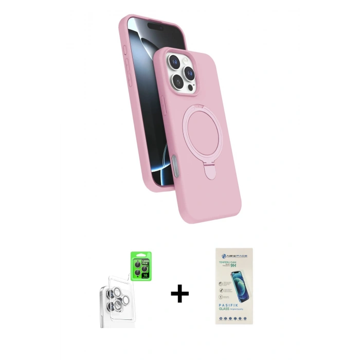 MARSİLYAN™- iPhone 16 Pro Max Kılıf İz Işık Koleksiyonu - Şeffaf Pasifik Cam Ekran Koruyucu + Beyaz Raze Metal Kamera Lens