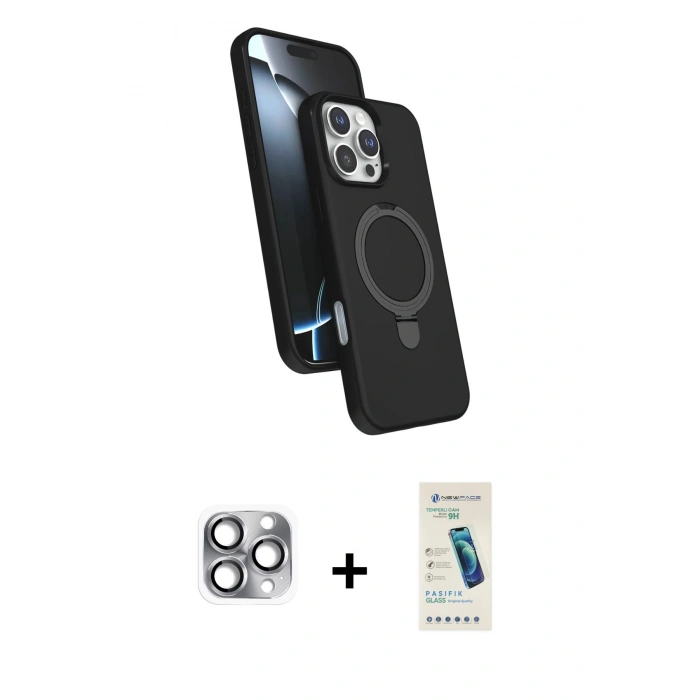 MARSİLYAN™- iPhone 16 Pro Max Kılıf İz Işık Koleksiyonu - Şeffaf Pasifik Cam Ekran Koruyucu + Pers Alüminyum Kamera Lens - GI