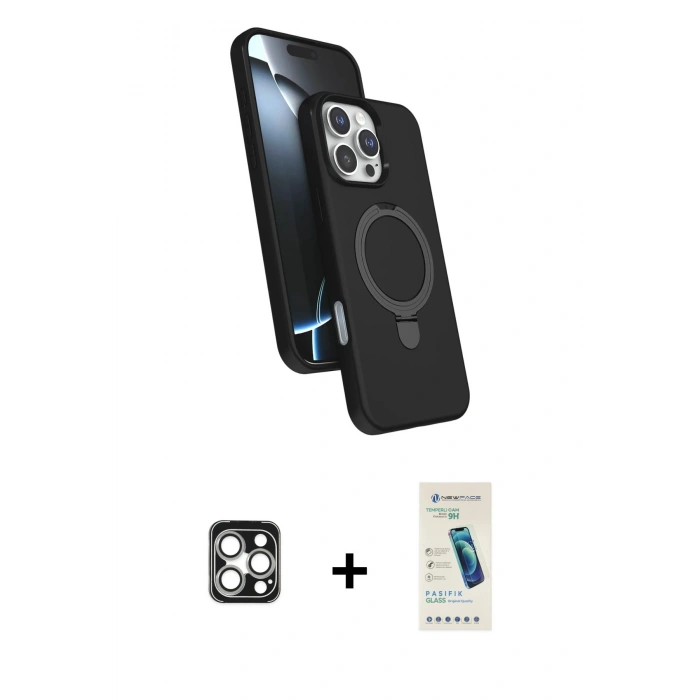MARSİLYAN™- iPhone 16 Pro Max Kılıf İz Işık Koleksiyonu - Şeffaf Pasifik Cam Ekran Koruyucu + PVD Metal Kamera Lens - GS
