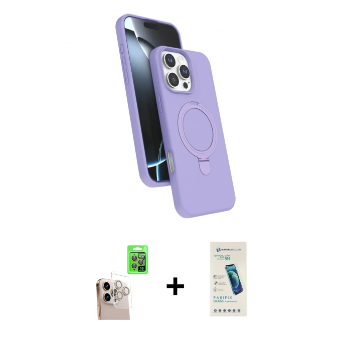 MARSİLYAN™- iPhone 16 Pro Max Kılıf İz Işık Koleksiyonu - Şeffaf Pasifik Cam Ekran Koruyucu + Raze Metal Kamera Lens - NLGY