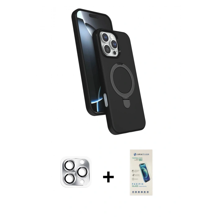 MARSİLYAN™- iPhone 16 Pro Max Kılıf İz Işık Koleksiyonu - Şeffaf Pasifik Cam Ekran Koruyucu + Pers Alüminyum Kamera Lens - GS