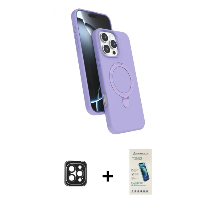 MARSİLYAN™- iPhone 16 Pro Max Kılıf İz Işık Koleksiyonu - Şeffaf Pasifik Cam Ekran Koruyucu + PVD Metal Kamera Lens - SH