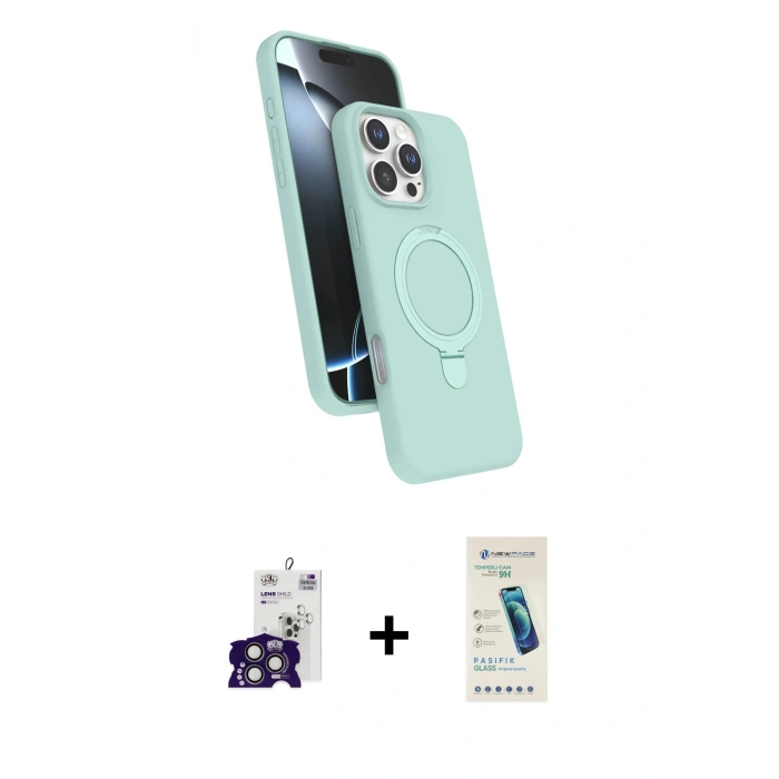 MARSİLYAN™- iPhone 16 Pro Max Kılıf İz Işık Koleksiyonu - Şeffaf Pasifik Cam Ekran Koruyucu + Titanyum Gri Bilvis Titan Kamera Lens