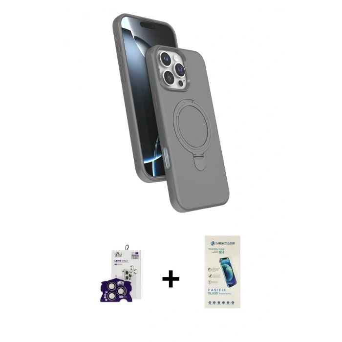 MARSİLYAN™- iPhone 16 Pro Max Kılıf İz Işık Koleksiyonu - Şeffaf Pasifik Cam Ekran Koruyucu + Titanyum Gri Bilvis Titan Kamera Lens