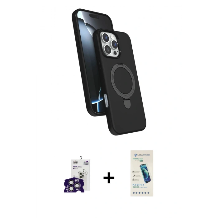MARSİLYAN™- iPhone 16 Pro Max Kılıf İz Işık Koleksiyonu - Şeffaf Pasifik Cam Ekran Koruyucu + Titanyum Gri Bilvis Titan Kamera Lens