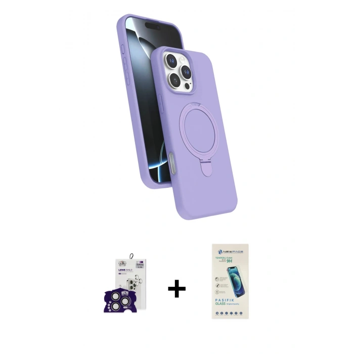 MARSİLYAN™- iPhone 16 Pro Max Kılıf İz Işık Koleksiyonu - Şeffaf Pasifik Cam Ekran Koruyucu + Titanyum Gri Bilvis Titan Kamera Lens