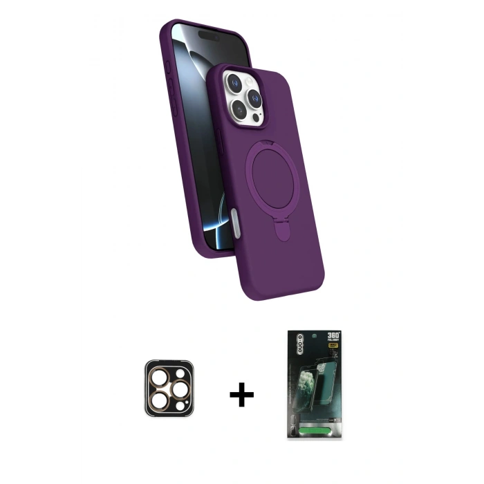 MARSİLYAN™- iPhone 16 Pro Max Kılıf İz Işık Koleksiyonu - Siyah 360 Mat Full Body Arka Koruyucu + PVD Metal Kamera Lens - GD