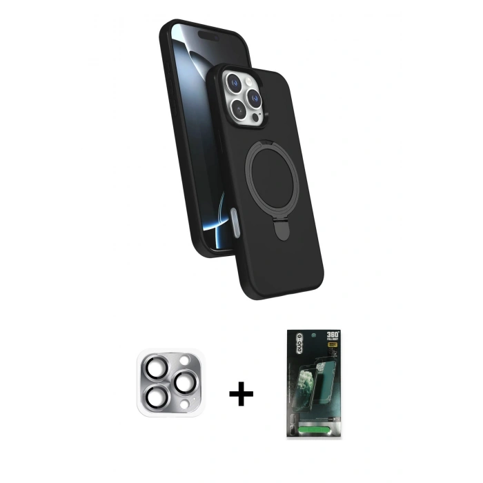 MARSİLYAN™- iPhone 16 Pro Max Kılıf İz Işık Koleksiyonu - Siyah 360 Mat Full Body Arka Koruyucu + Pers Alüminyum Kamera Lens - GI