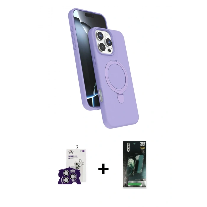 MARSİLYAN™- iPhone 16 Pro Max Kılıf İz Işık Koleksiyonu - Siyah 360 Mat Full Body Arka Koruyucu + Gümüş Bilvis Titan Kamera Lens