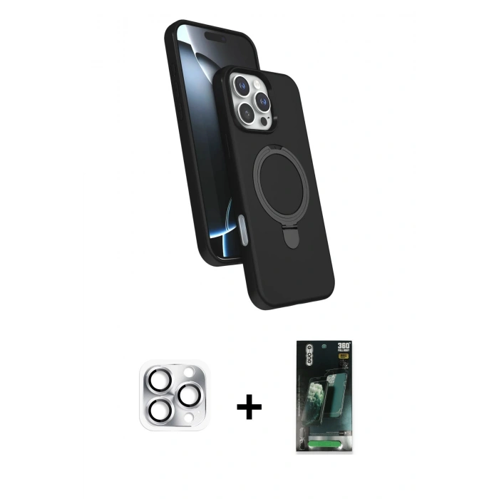 MARSİLYAN™- iPhone 16 Pro Max Kılıf İz Işık Koleksiyonu - Siyah 360 Mat Full Body Arka Koruyucu + Pers Alüminyum Kamera Lens - GS