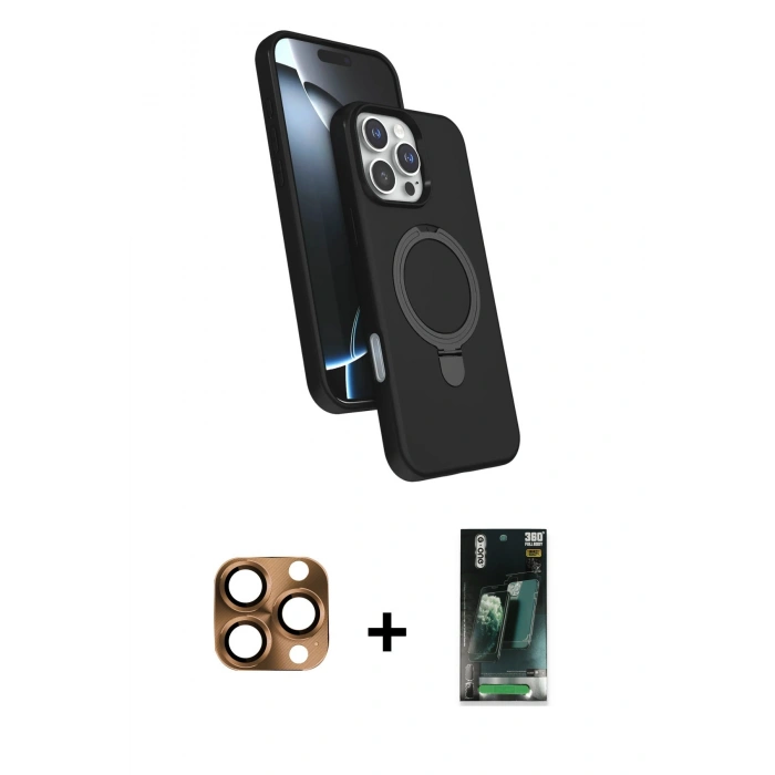 MARSİLYAN™- iPhone 16 Pro Max Kılıf İz Işık Koleksiyonu - Siyah 360 Mat Full Body Arka Koruyucu + Pers Alüminyum Kamera Lens - CLTM