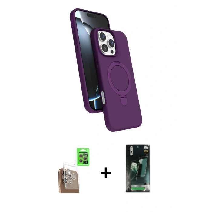 MARSİLYAN™- iPhone 16 Pro Max Kılıf İz Işık Koleksiyonu - Siyah 360 Mat Full Body Arka Koruyucu + Raze Metal Kamera Lens - CLTM