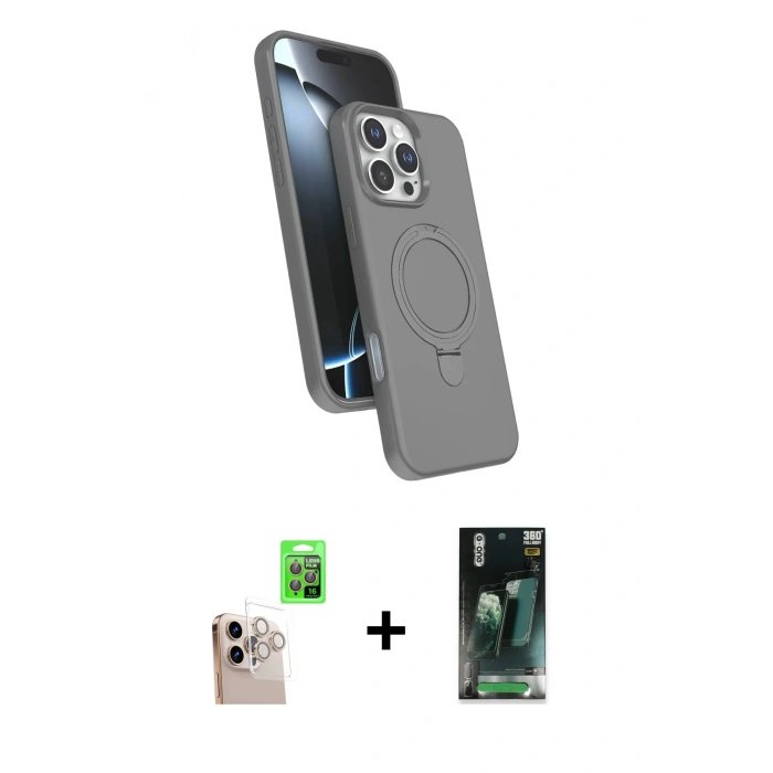 MARSİLYAN™- iPhone 16 Pro Max Kılıf İz Işık Koleksiyonu - Siyah 360 Mat Full Body Arka Koruyucu + Raze Metal Kamera Lens - NLGY