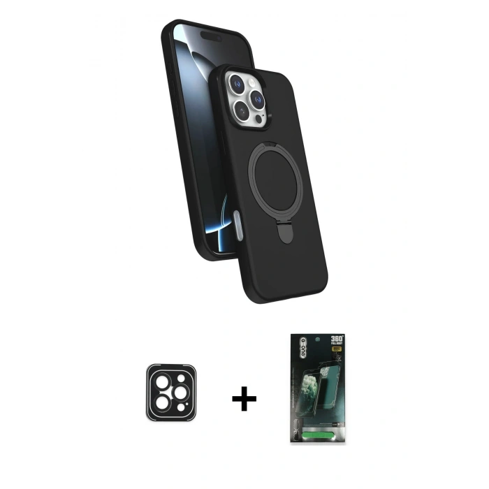 MARSİLYAN™- iPhone 16 Pro Max Kılıf İz Işık Koleksiyonu - Siyah 360 Mat Full Body Arka Koruyucu + PVD Metal Kamera Lens - SH