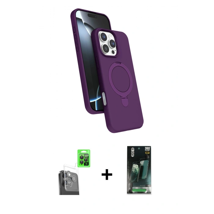 MARSİLYAN™- iPhone 16 Pro Max Kılıf İz Işık Koleksiyonu - Siyah 360 Mat Full Body Arka Koruyucu + Siyah Raze Metal Kamera Lens