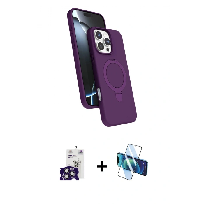 MARSİLYAN™- iPhone 16 Pro Max Kılıf İz Işık Koleksiyonu - Siyah 3D Antistatik Cam Ekran Koruyucu + Bilvis Titan Kamera Lens - TMGI