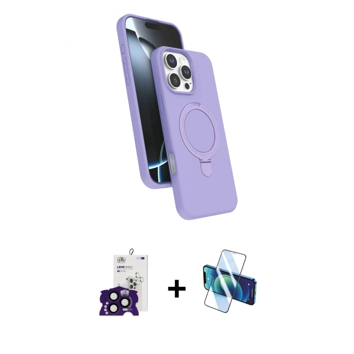 MARSİLYAN™- iPhone 16 Pro Max Kılıf İz Işık Koleksiyonu - Siyah 3D Antistatik Cam Ekran Koruyucu + Bilvis Titan Kamera Lens - SH