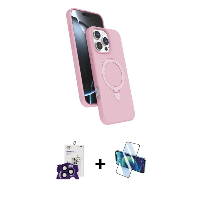 MARSİLYAN™- iPhone 16 Pro Max Kılıf İz Işık Koleksiyonu - Siyah 3D Antistatik Cam Ekran Koruyucu + Bilvis Titan Kamera Lens - SH