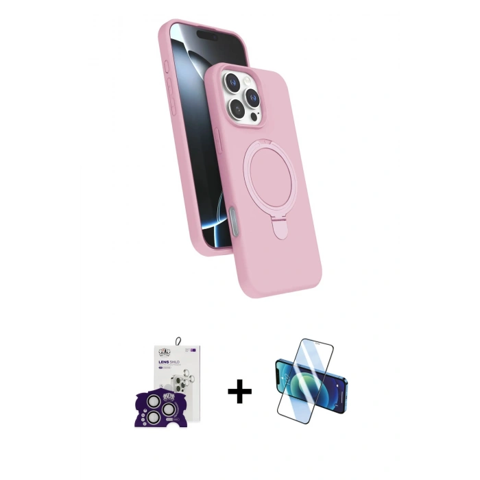 MARSİLYAN™- iPhone 16 Pro Max Kılıf İz Işık Koleksiyonu - Siyah 3D Antistatik Cam Ekran Koruyucu + Bilvis Titan Kamera Lens - GS