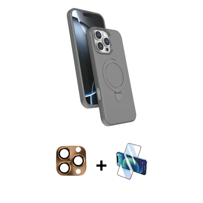 MARSİLYAN™- iPhone 16 Pro Max Kılıf İz Işık Koleksiyonu - Siyah 3D Antistatik Cam Ekran Koruyucu + Pers Alüminyum Kamera Lens - CLTM